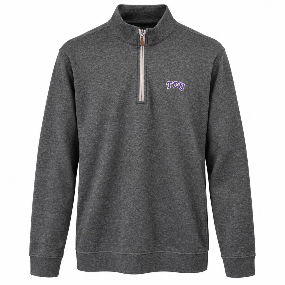 johnnie-O Sully TCU Horned Frogs Cotton Lyocell Men's L Charcoal 1/4 Zip